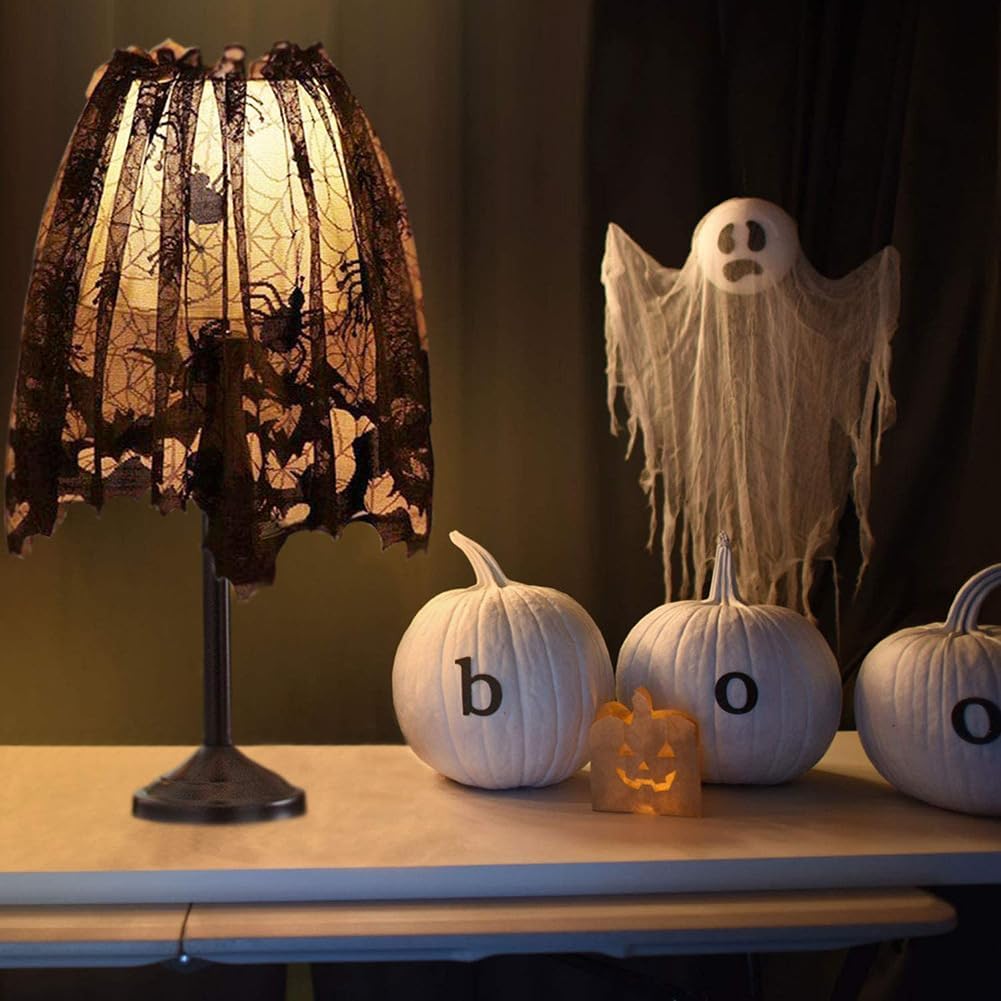 Mikily’s Cortina de encaje de Halloween de 18.5 pulgadas de largo x 61 pulgadas de ancho, con diseño de telaraña, perfecta para decoración de