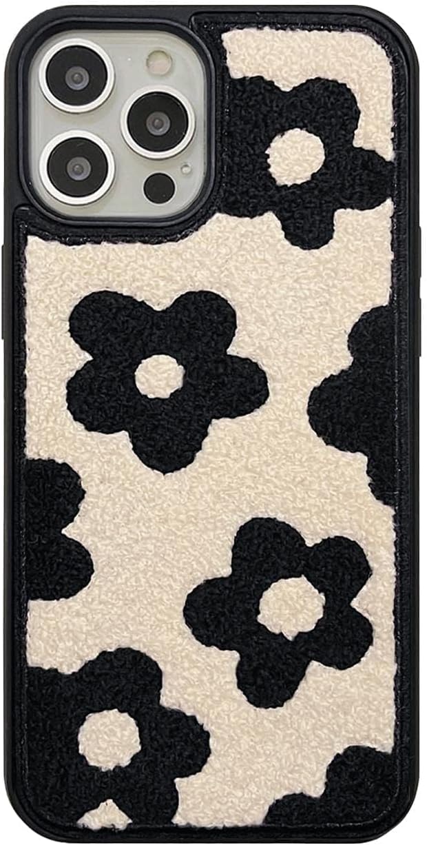 Funda de teléfono retro con flores negras pequeñas, compatible con iPhone 12 Pro Max, bonito diseño femenino, piel cálida, delgada, suave y