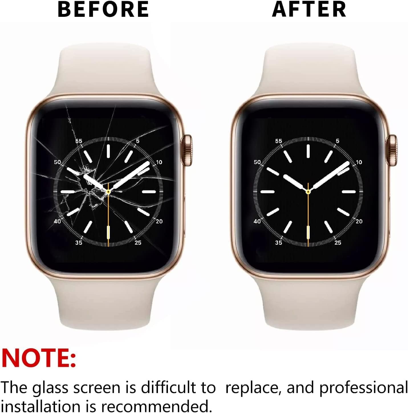 Reemplazo de lente de cristal frontal y digitalizador táctil compatible con Apple Watch Series 5 de 1.575 pulgadas1.732 pulgadas (sin pantalla LCD)