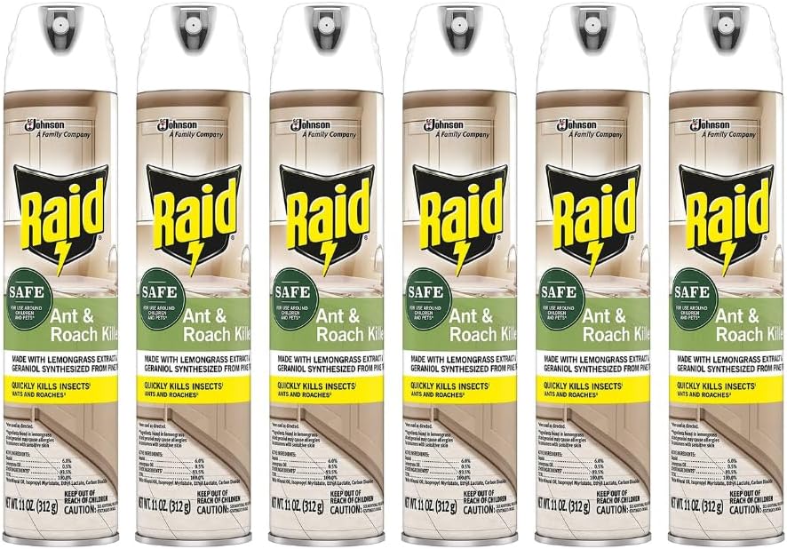 Raid Ant and Roach Killer, aerosol en aerosol con aceites esenciales, 11 onzas (paquete de 6)