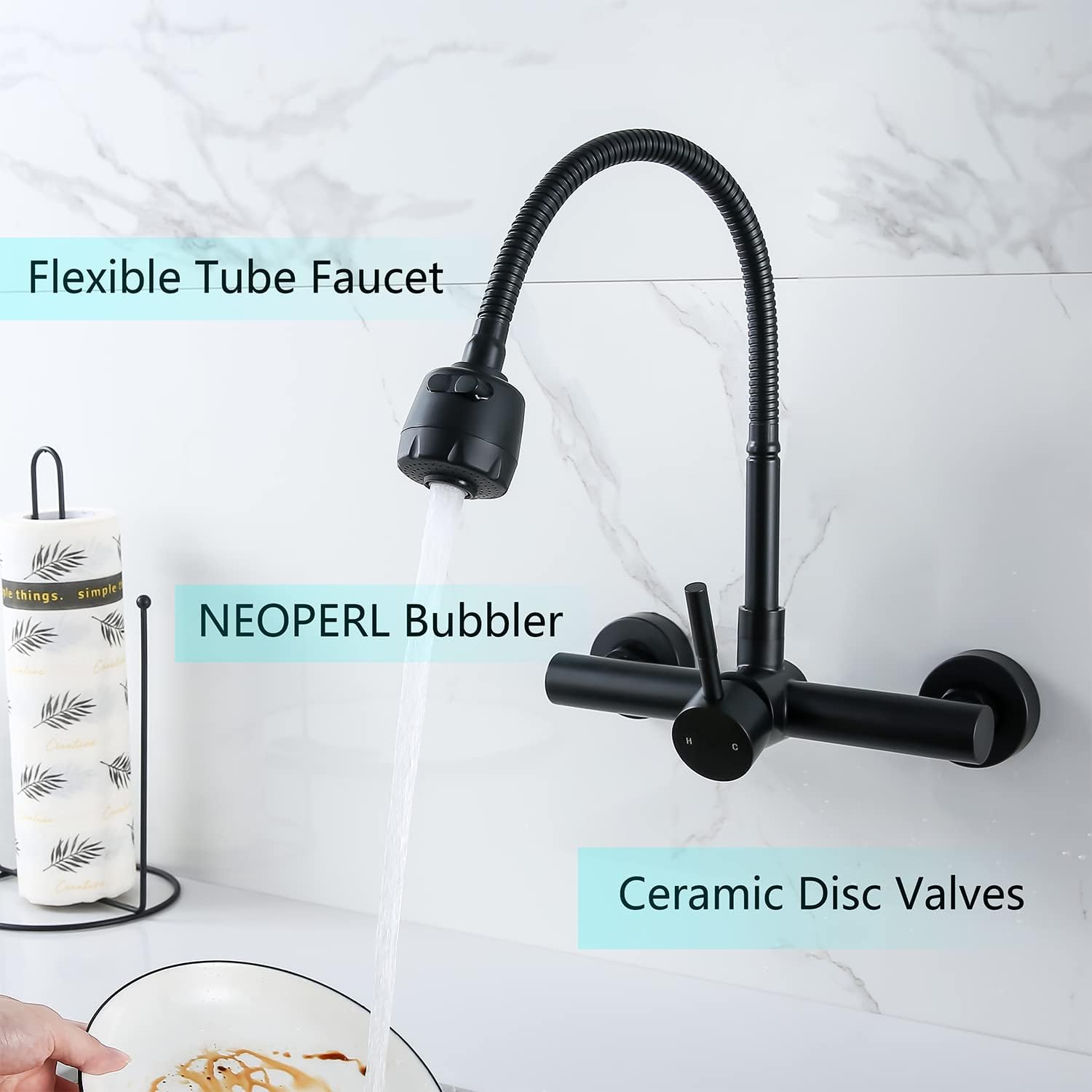 ZHYICH Grifo de fregadero de cocina con pulverizador, grifo mezclador de acero inoxidable, acabado negro mate, certificado NSF y sin plomo para