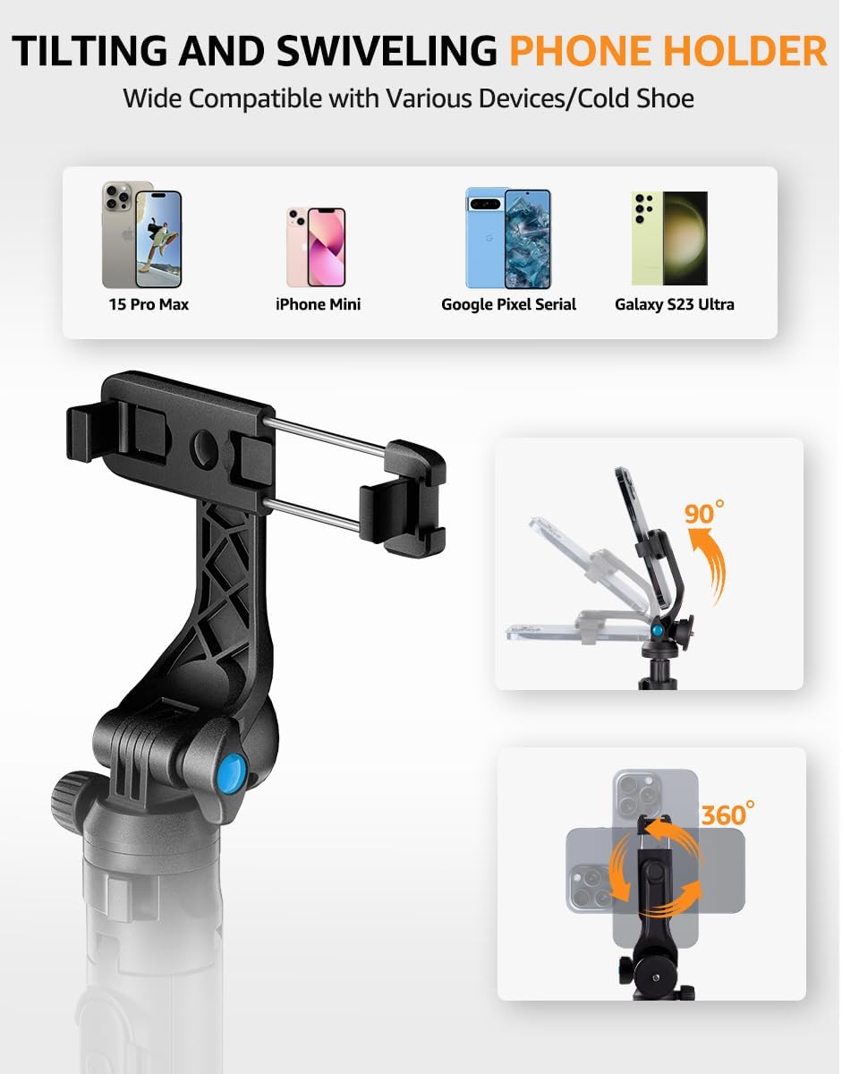 Lusweimi – Trípode para selfie, 63 pulgadas, profesional para teléfono, con control remoto inalámbrico, soporte de trípode de viaje portátil