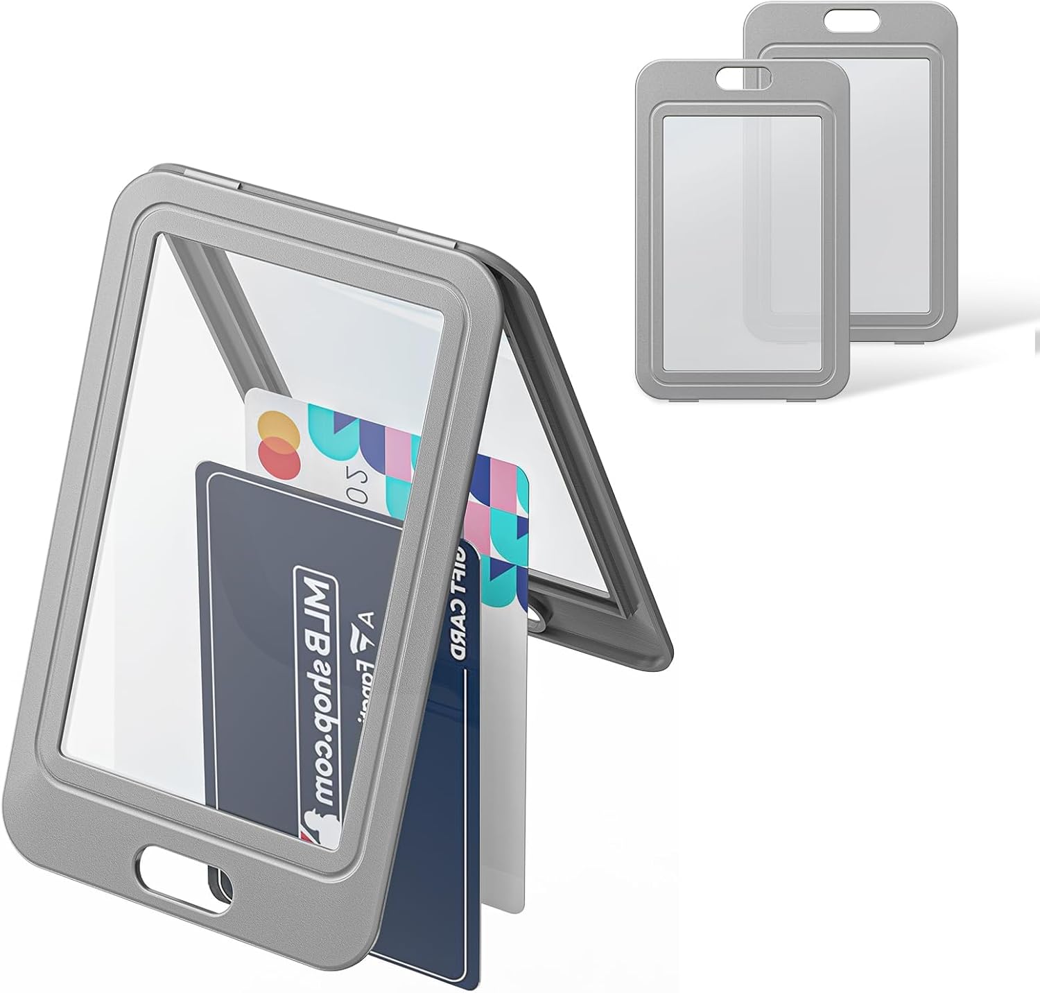 Uniclife Paquete de 3 portatarjetas de identificación con ventanas de doble cara, funda vertical de plástico duro, bolsa protectora de tarjetas