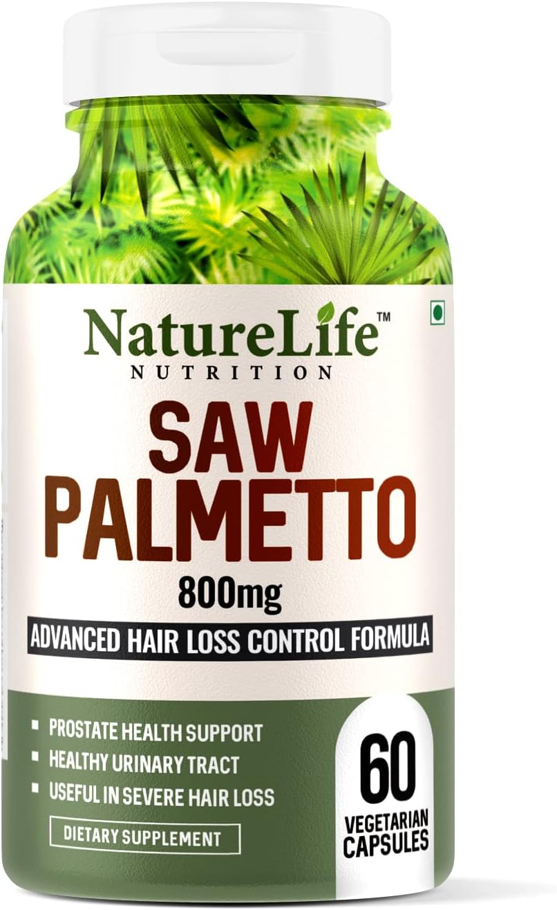 Nature Life Nutrition Saw Palmetto Extracto para el crecimiento del cabello, 800 mg, 60 cápsulas vegetales, apoyo para próstata y tracto urinario