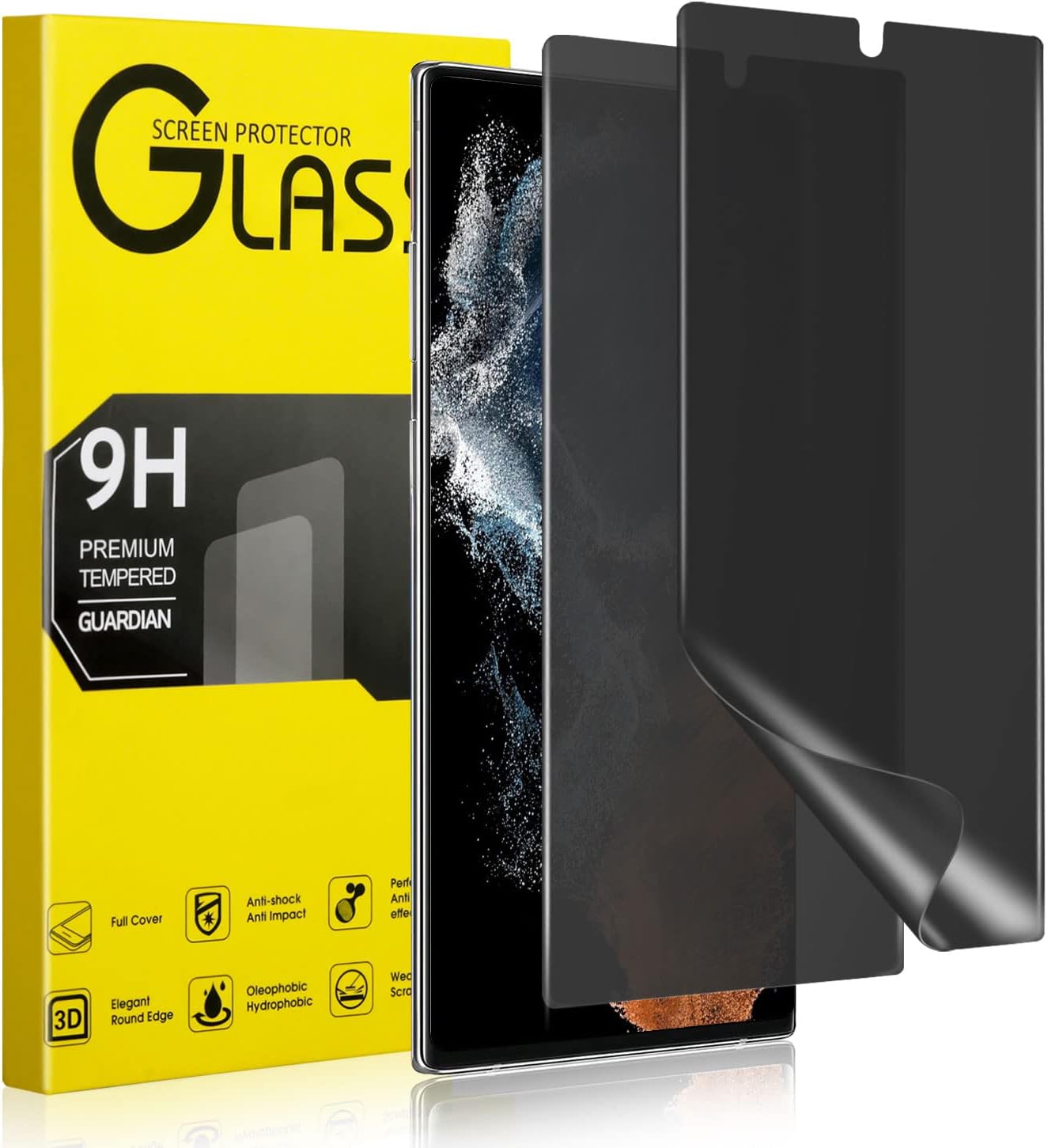 Protector de pantalla de privacidad para Galaxy S22 Ultra, antiespía, compatible con fundas, cobertura completa, soporte para desbloqueo en