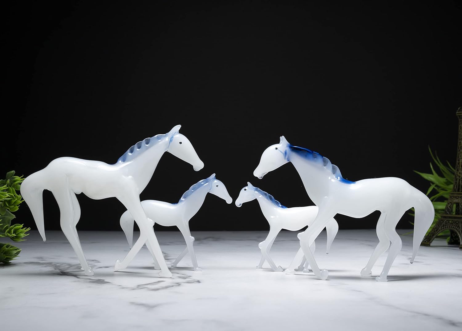 BEZAVO Figura de cristal de la familia de caballos, escultura de vidrio hecha a mano, figuras de animales de cristal de caballo, figuras de vidrio