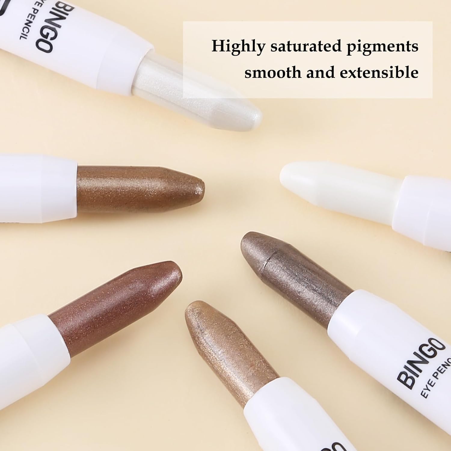 Boobeen Sombras de ojos metálicas con purpurina, lápiz de sombra de ojos iluminador, tonos bronce de larga duración para un maquillaje de ojos