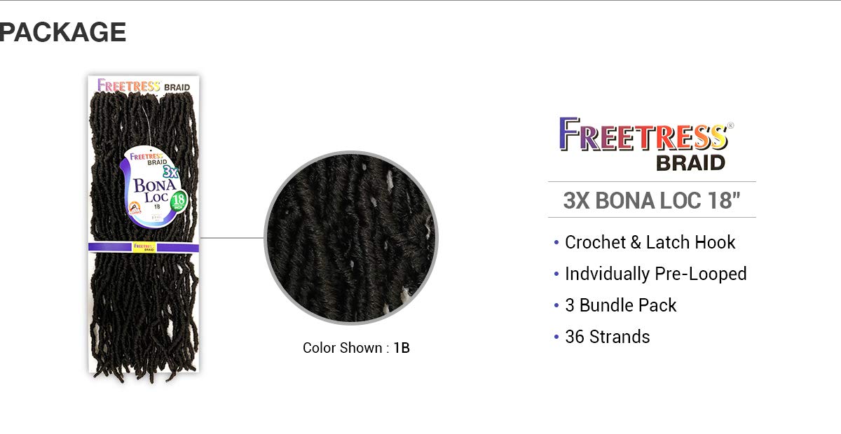 FreeTress – Trenzas de ganchillo 3X Bona Loc de 18 pulgadas (T30)