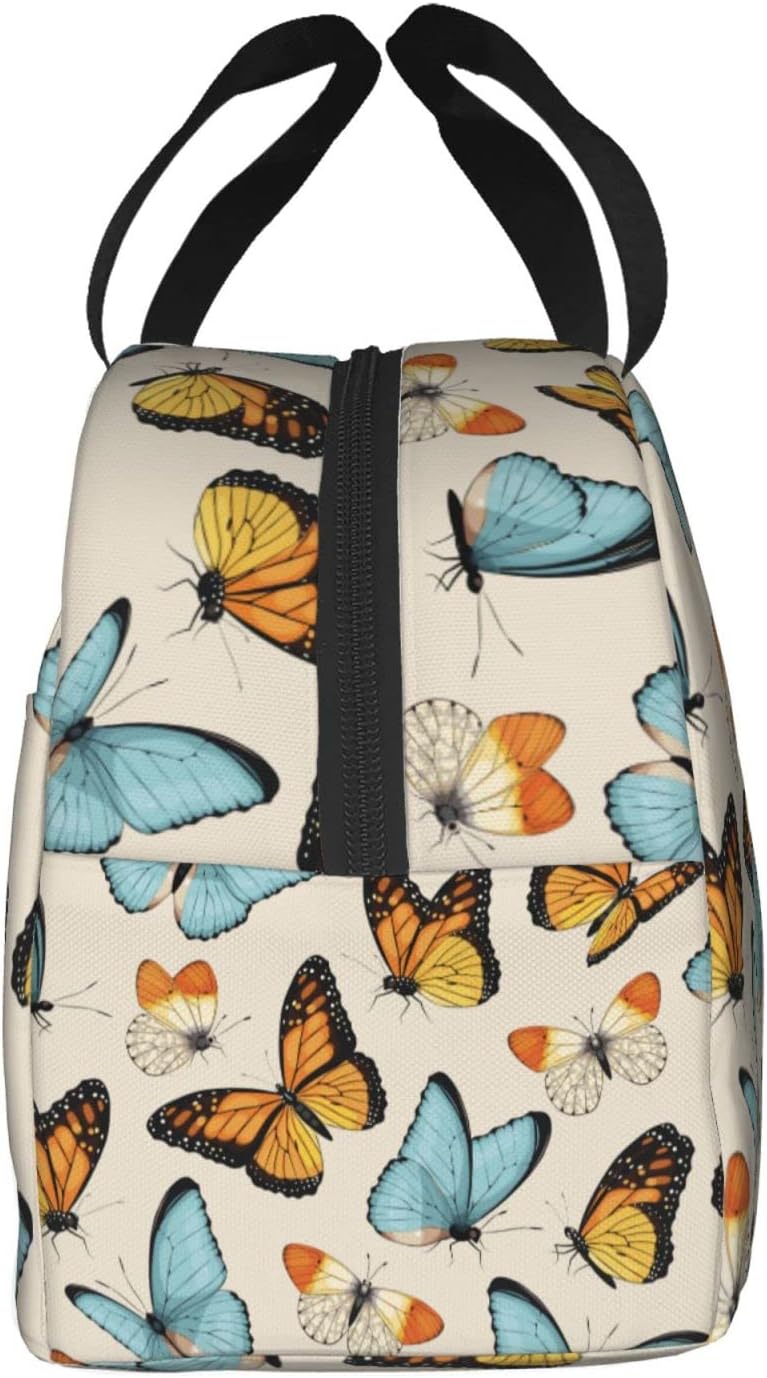 Lonchera vintage retro con diseño de mariposa aislada, reutilizable, impermeable, portátil, para hombres, mujeres, niñas y niños