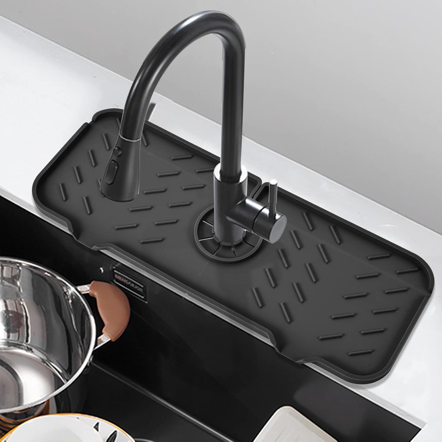SKitchen – Protector contra salpicaduras para fregadero de 15.4 x 5.5 pulgadas, protector de salpicaduras mejorado para grifo con drenaje
