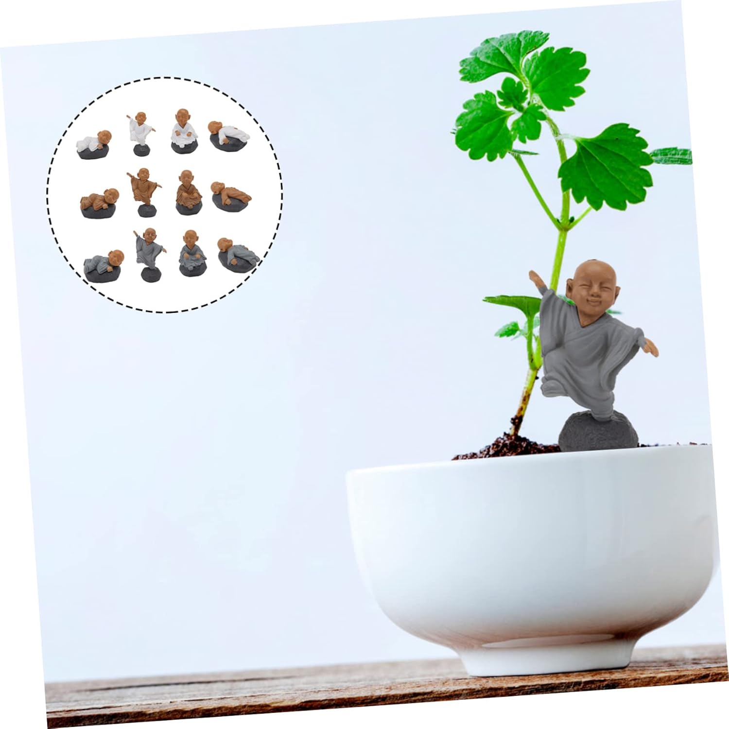 12 piezas de ornamento de paisaje de monje adornos en miniatura accesorios para tablero de instrumentos de automóvil, estatuas al aire libre, figura