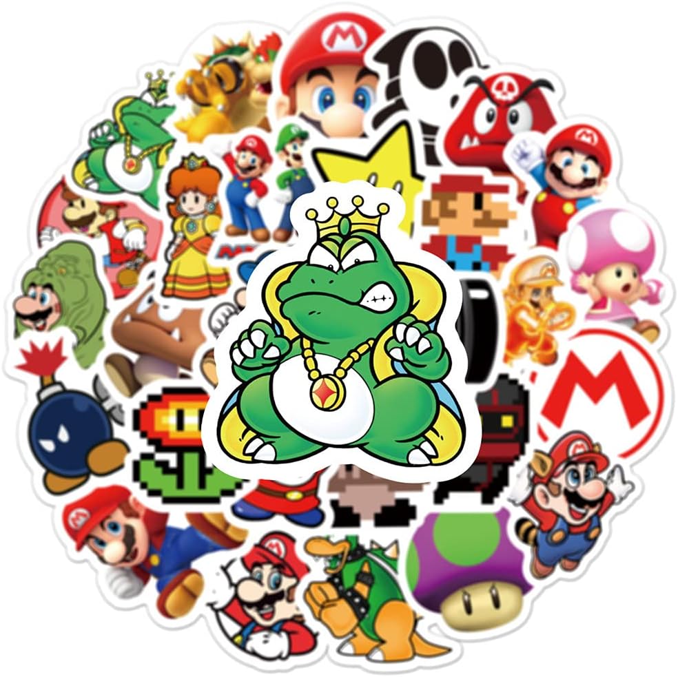 Calcomanías de película de Super Mario Bros, paquete de 50 calcomanías de vinilo de Mario para niños, adolescentes y adultos, lindos personajes de