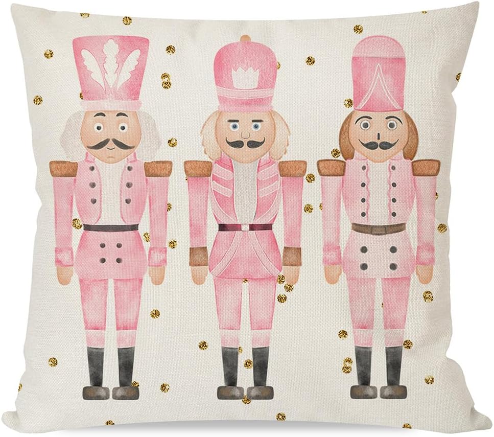 Juego de 4 fundas de almohada de Navidad rosas de 20 x 20 pulgadas, fundas de almohada decorativas, fundas de almohada de granja, árbol de Navidad,