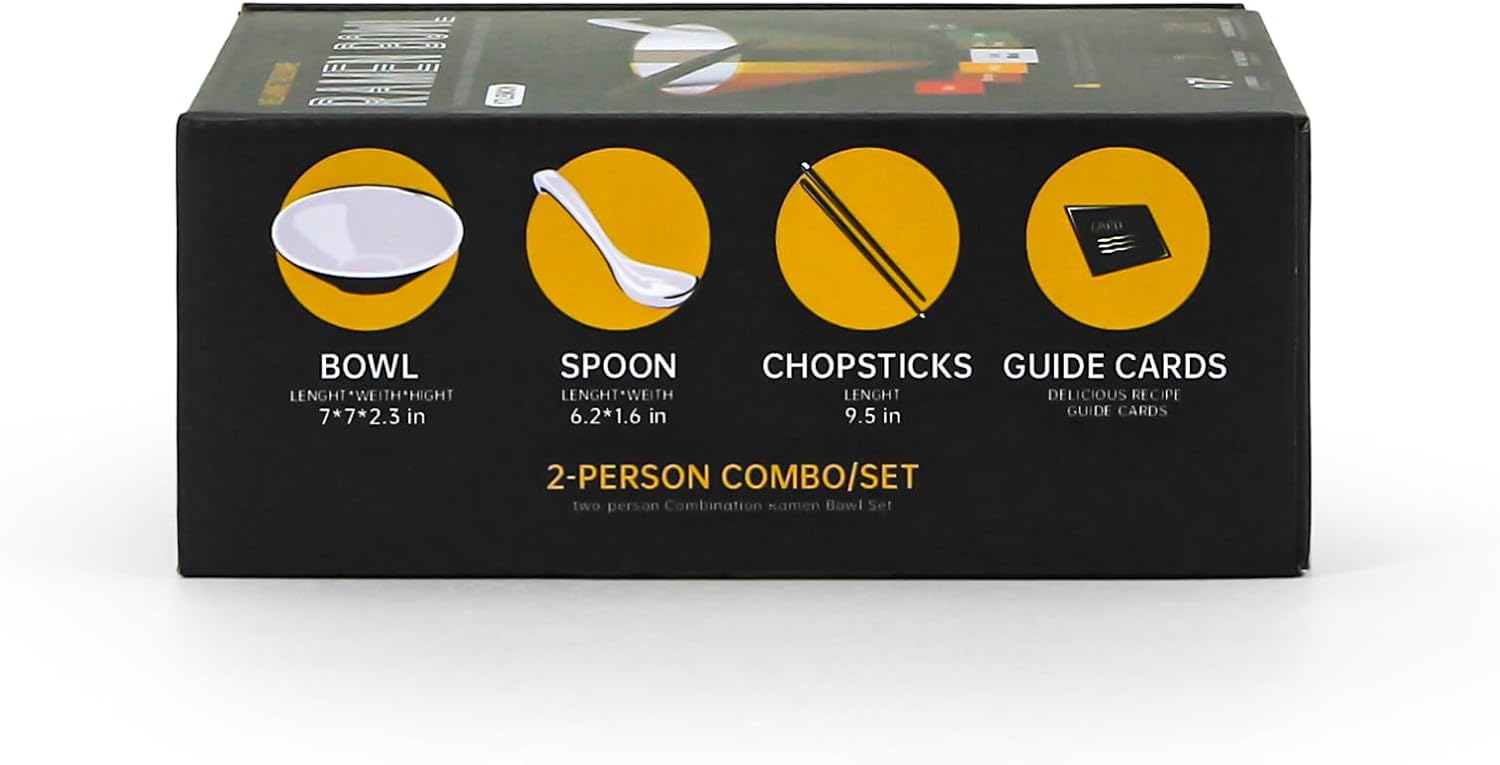 Juego de cuencos de plástico para ramen, 2 juegos de 20 onzas de doble cara a juego con palillos y cucharas para cereales de ensalada, vajilla