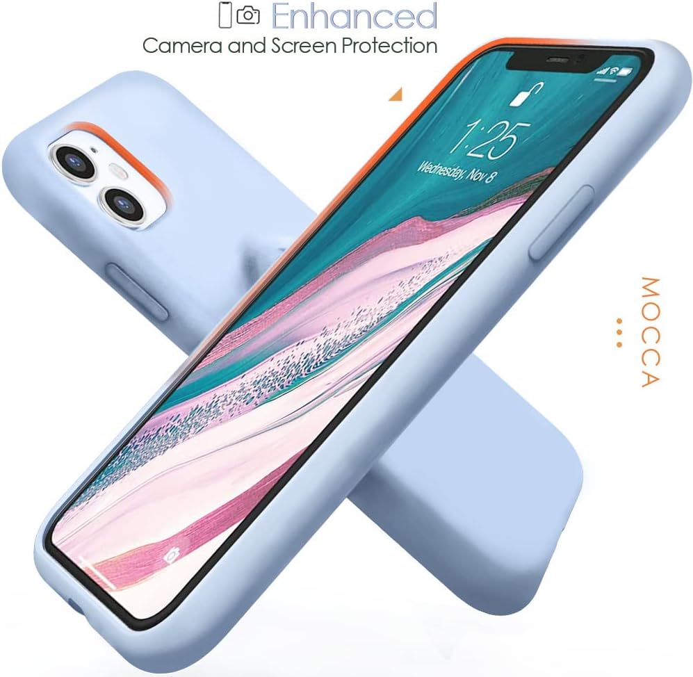 MOCCA – Funda con soporte de anillo, forro de microfibra supersuave, amortiguadora, de silicona líquida y antiarañazos para iPhone 11, azul claro