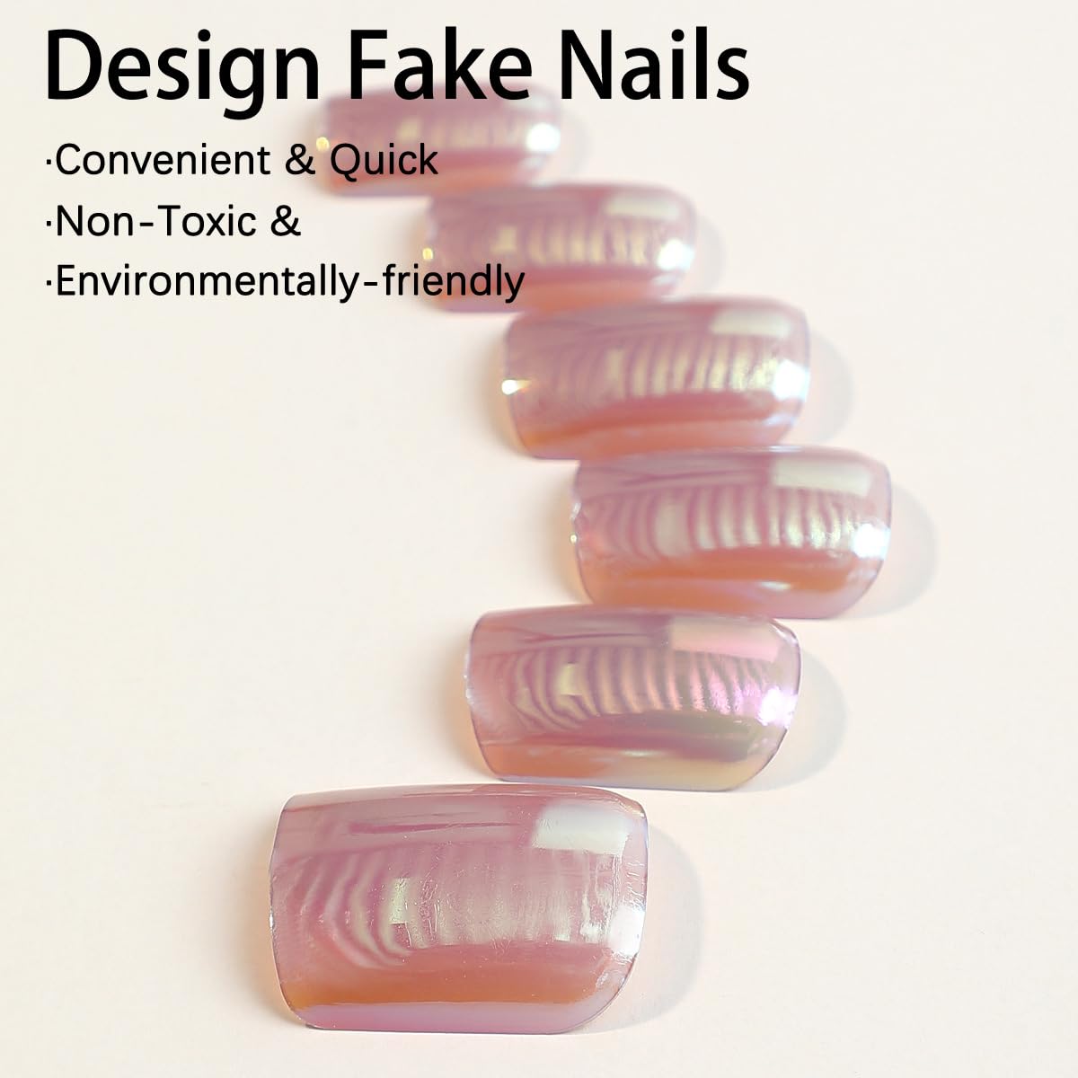 24 uñas postizas cortas a presión, cuadradas, espejo rosa, cobertura completa, proceso de chapado en uñas, diseño brillante, uñas adhesivas rosadas,