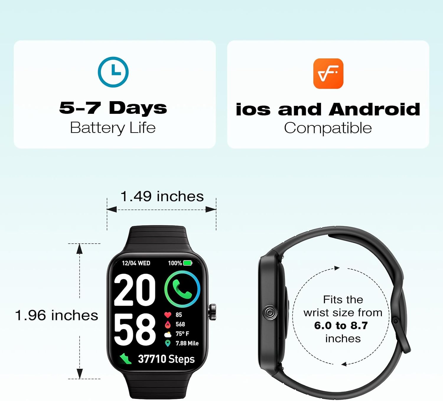 Quican Reloj inteligente para hombres y mujeres con Alexa, 7 días de duración de la batería IP68 impermeable Bluetooth Llamadas Reloj de fitness