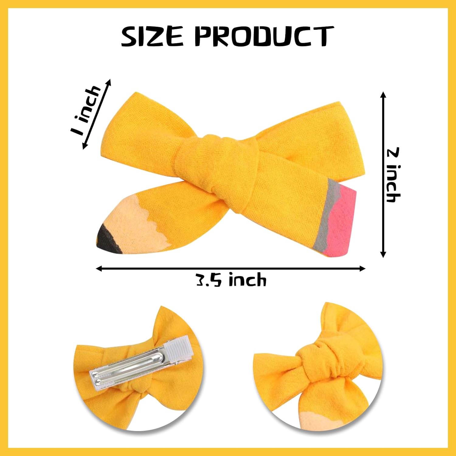 4 lazos para el pelo de regreso a la escuela, pintados a mano, amarillos, lazos escolares para adolescentes, niñas y estudiantes (rosa y amarillo)