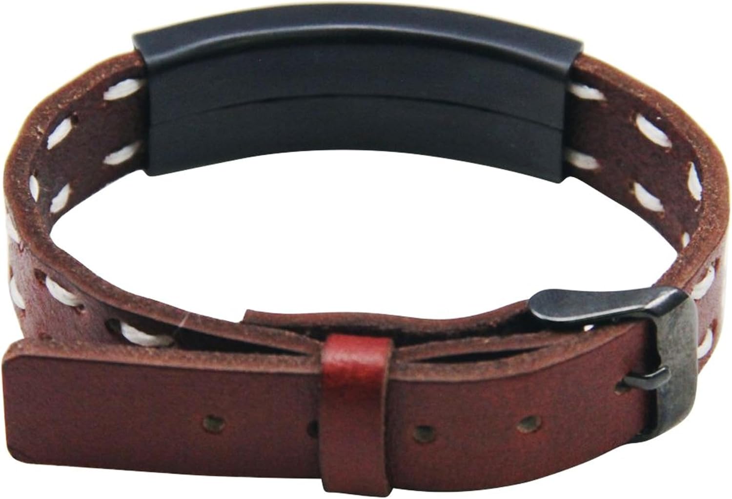 Pulsera de identificación médica de calidad personalizada con cuero genuino, Acero inoxidable, Sin gemas.