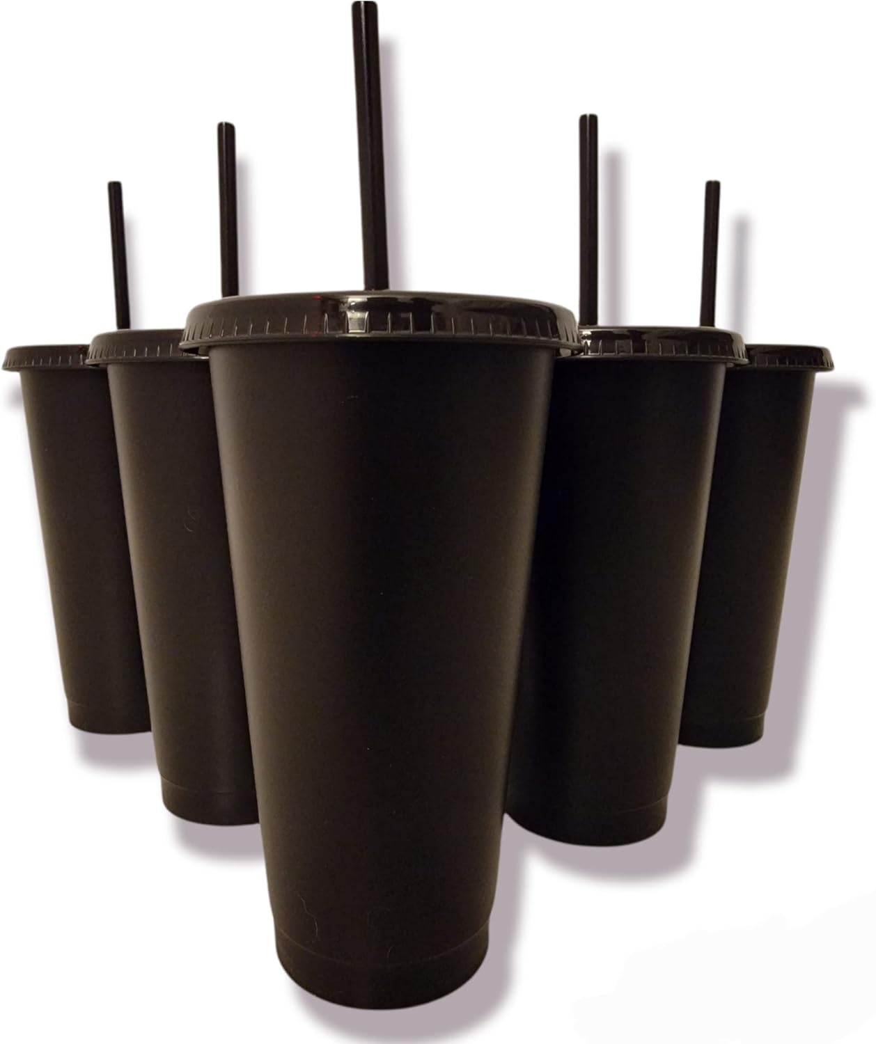 Vasos de plástico negro mate con tapas y pajillas, vaso reutilizable para frío, 24 onzas, paquete de 5 unidades, para personalizar y personalizar,