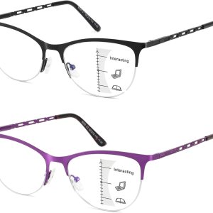 Gafas de lectura multifocales para mujer, progresivas multifocales, luz azul, lector de computadora, ojo de gato, metal, medio marco, sin línea Gafas de lectura multifocales para mujer, progresivas multifocales, luz azul, lector de computadora, ojo de gato, metal, medio marco, sin línea