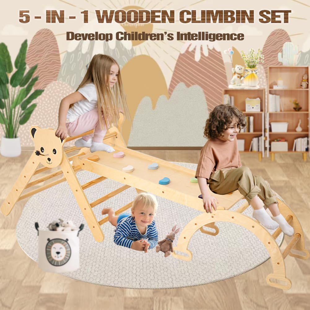 Pickler Pikler – Juego de triángulos para escalar, 3 piezas para escalar, woodandhearts Montessori, juego de escalada, estructura de juego, tobogán