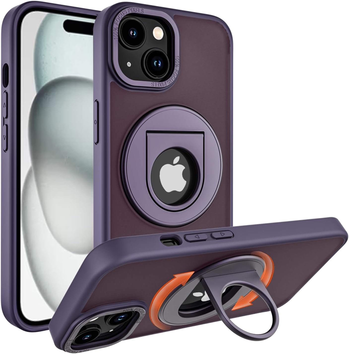 Funda compatible con iPhone 15 con soporte de anillo compatible con MagSafe protección de grado militar Funda rígida de policarbonato translúcido