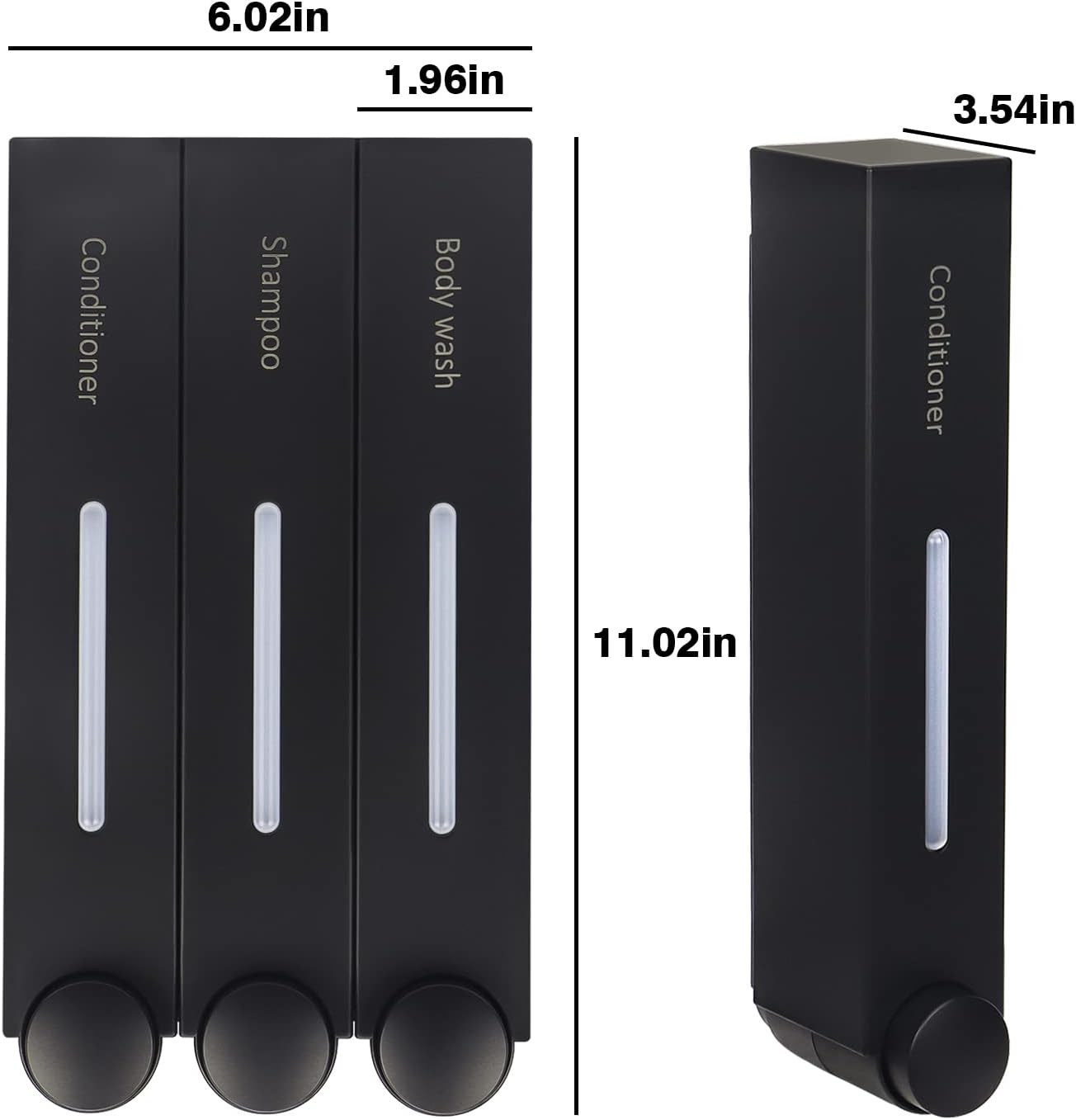Dispensador de ducha de montaje en pared, 3 cámaras x420ml dispensadores de champú y jabón, sin taladro, dispensador y organizador para inodoro,