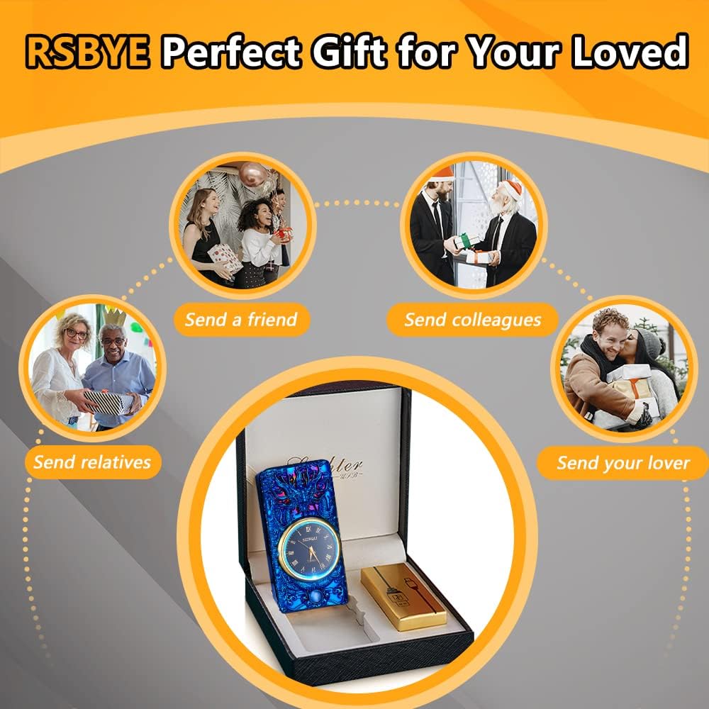 Faro de reloj, encendedor eléctrico, encendedor de plasma de doble arco, encendedor USB recargable con pantalla de batería, encendedor fresco con