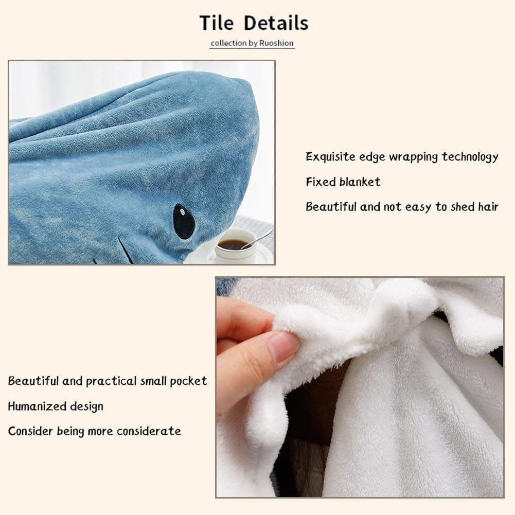 Manta de tiburón para adultos y niños, manta de tiburón súper suave y acogedora con capucha, manta de tiburón con capucha para saco de dormir, manta