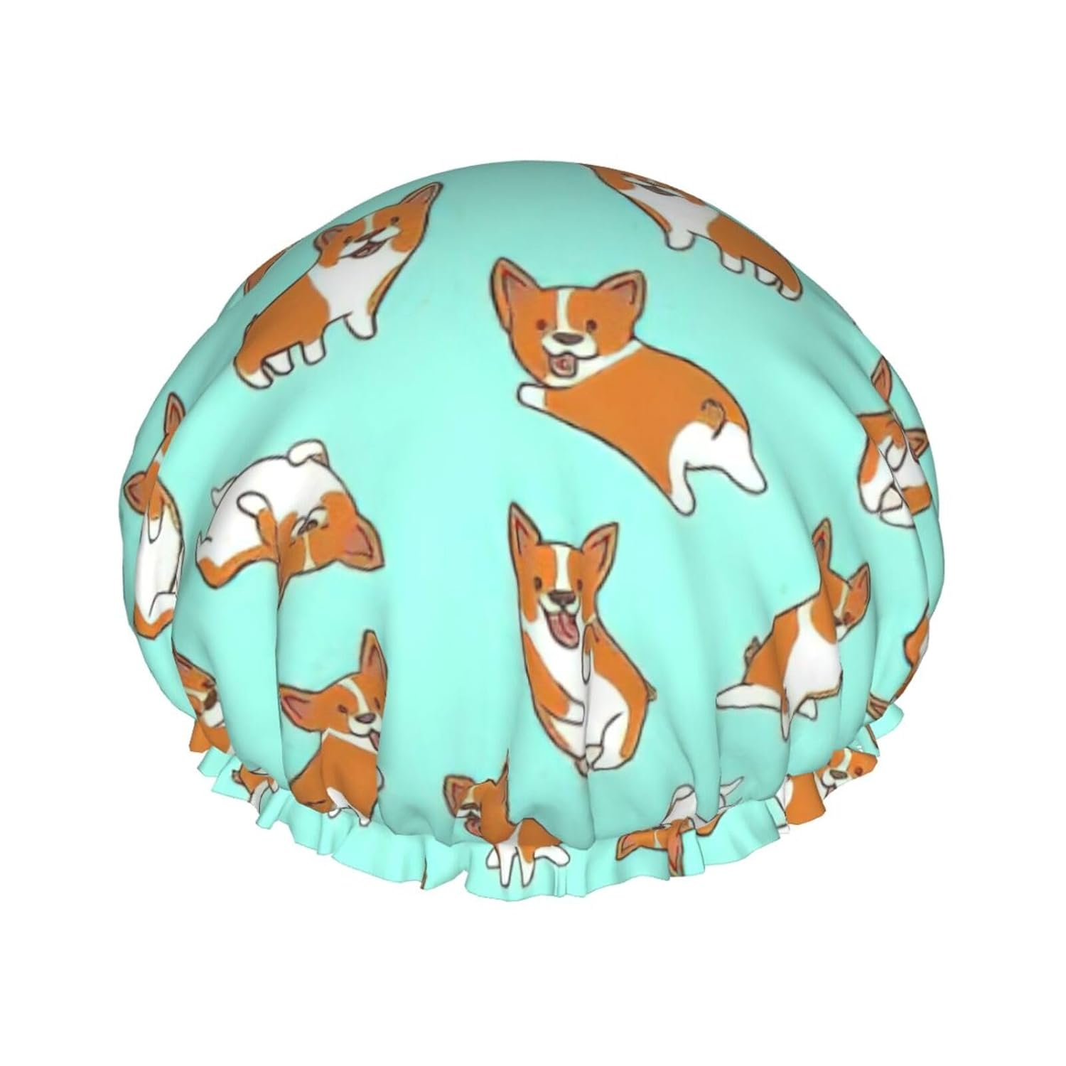 Corgi – Gorro de ducha impermeable de doble capa con estampado de perro, adecuado para todas las longitudes de cabello (10.6 x 4.3 pulgadas)