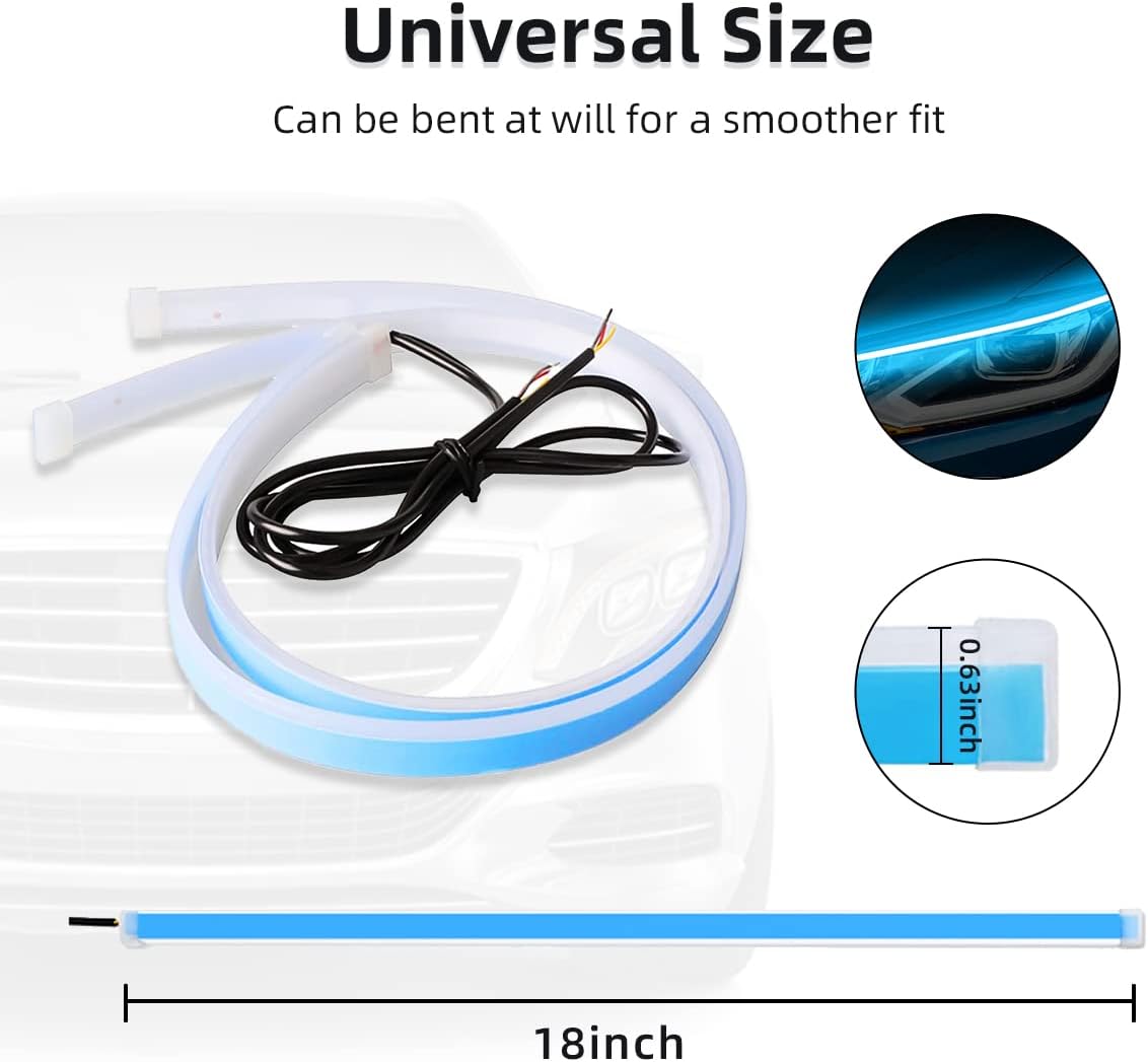 Tiras LED para faros delanteros de automóvil, 2 tiras flexibles de doble color, tira de luz LED impermeable para circulación diurna, accesorios