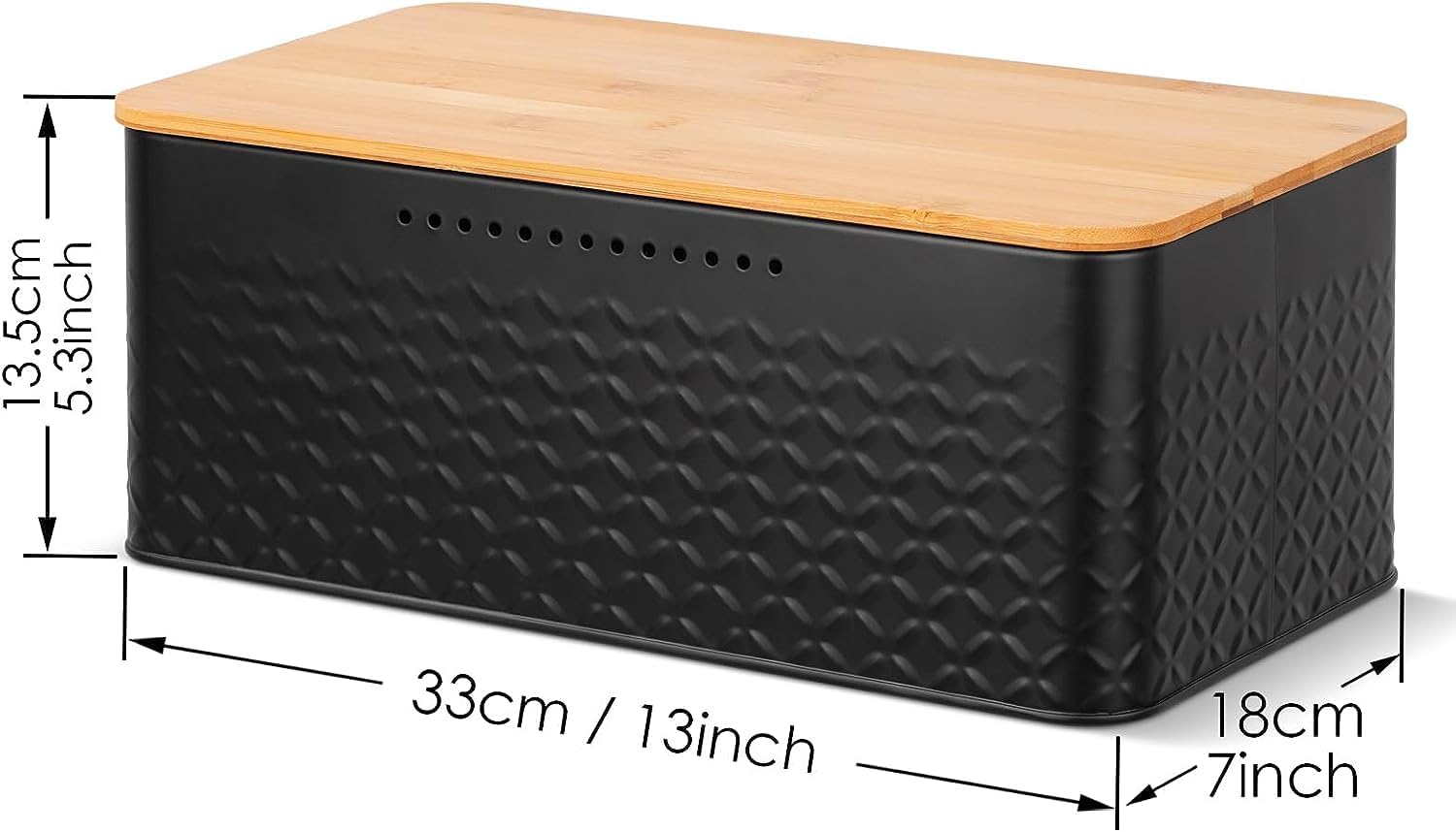 Widousy Panera con tapa de bambú, caja de almacenamiento de pan negro, contenedor para pan para organizador de almacenamiento de encimera de cocina