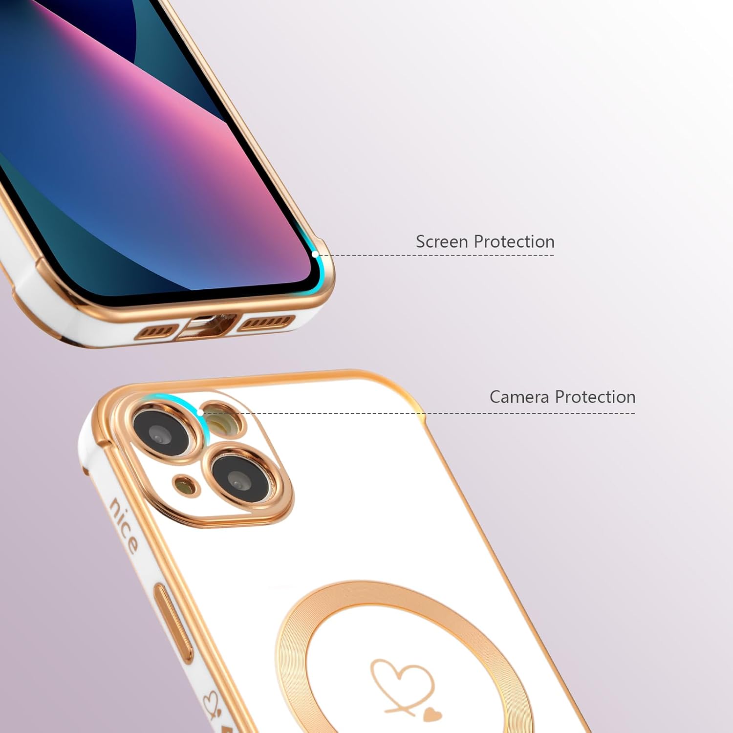ZTOFERA Funda magnética para iPhone 13 de 6.1 pulgadas compatible con MagSafe bonita funda con patrón de corazones de amor chapado con protección de