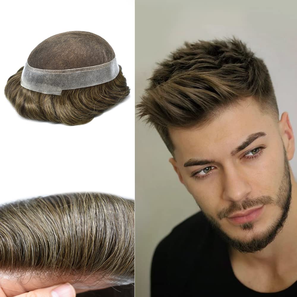 Toupee – Piezas de cabello para hombre, encaje suave, cabello humano real, sistema de unidades de cabello tipo tupé, cabello humano para hombre,