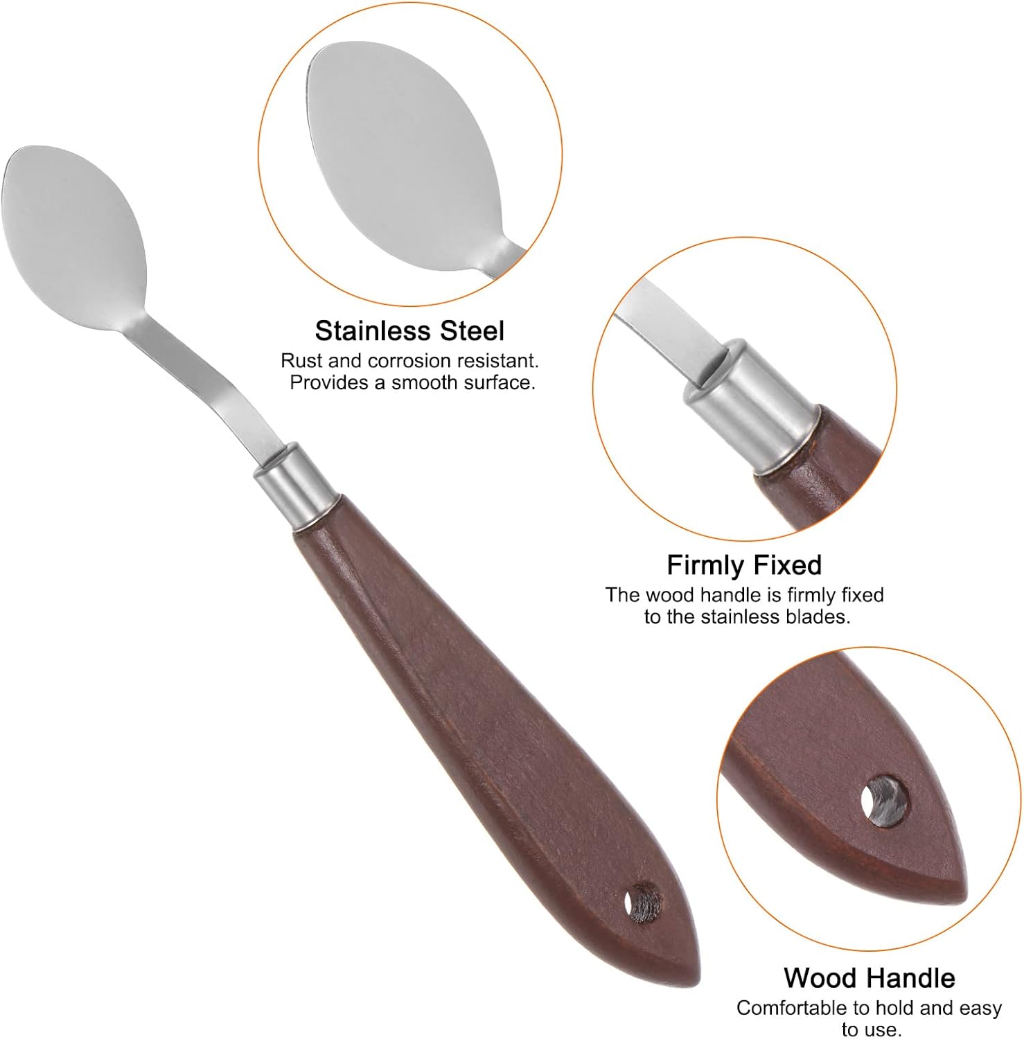 2 cuchillos de paleta No.20 de 0.866 in de ancho, espátula ovalada de acero inoxidable, cuchillo de paleta con mango de madera para óleo, lienzo