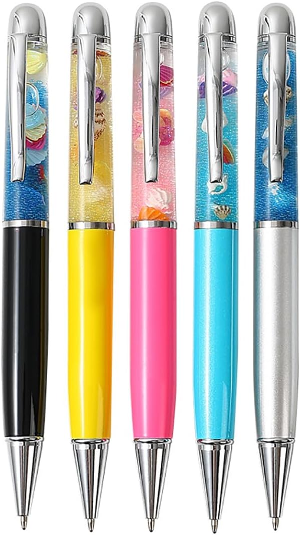 Gullor 5 bolígrafos retráctiles, bolígrafo flotante dinámico brillante con purpurina de arena líquida, serie Ocean