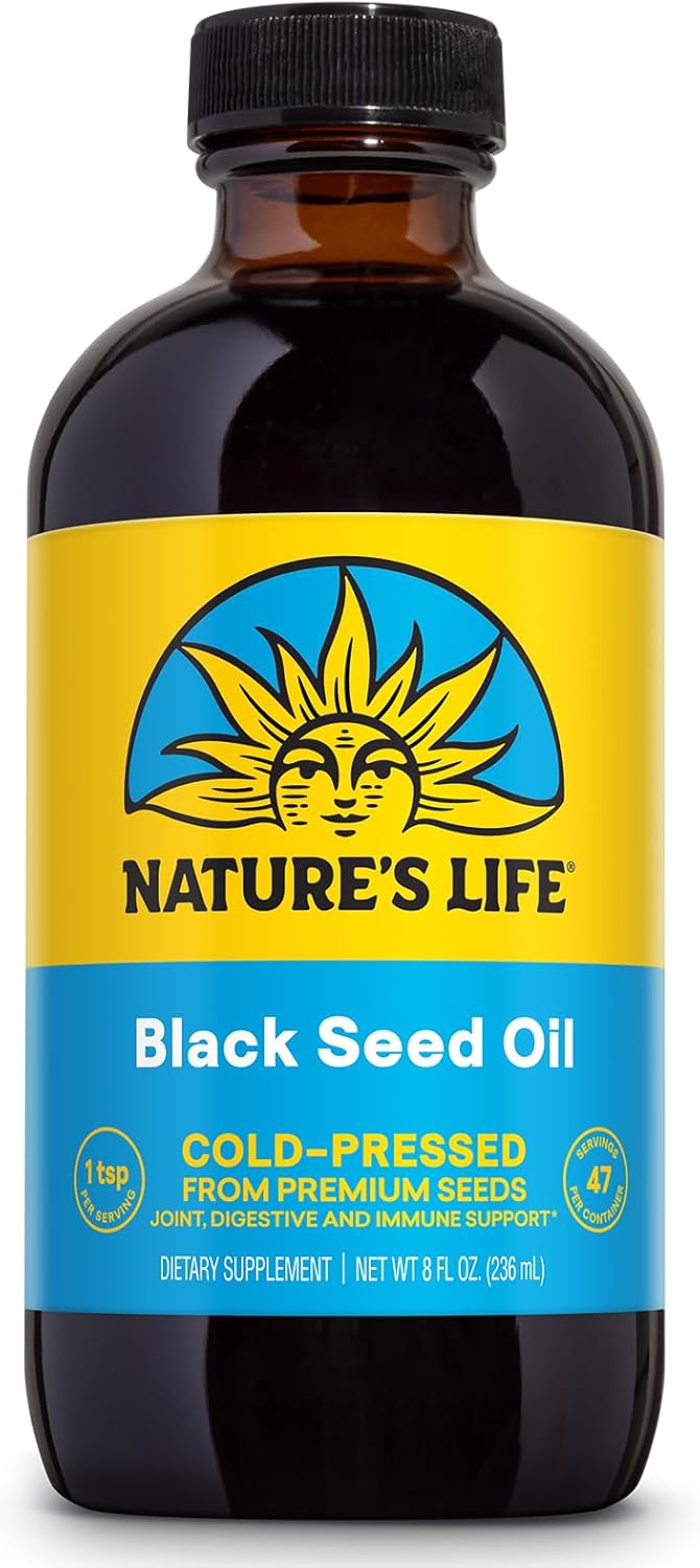 Nature’s Life Aceite de semilla negra, aceite de semilla de comino negro prensado en frío, apoyo para las articulaciones, la salud digestiva y el