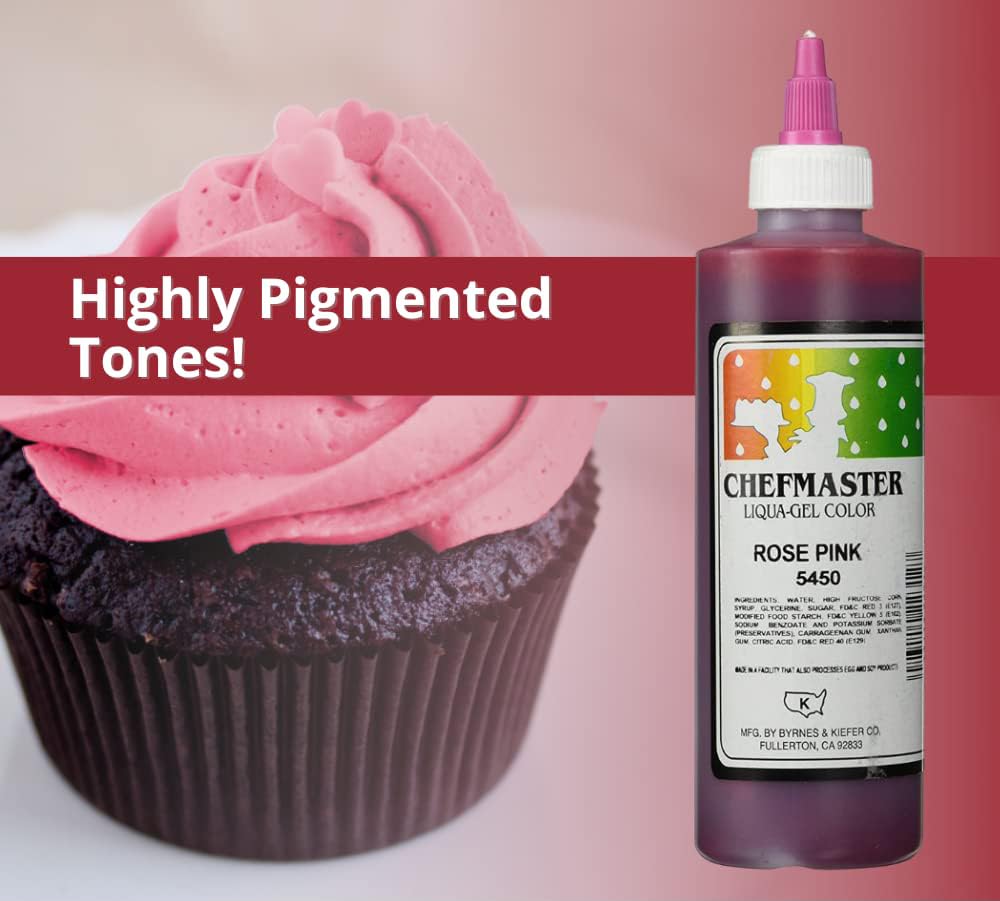Chefmaster Colorante alimentario rosa Liqua-Gel  Color vibrante  Tinte de grado profesional para glaseado, glaseado, fondant  hornear y decorar