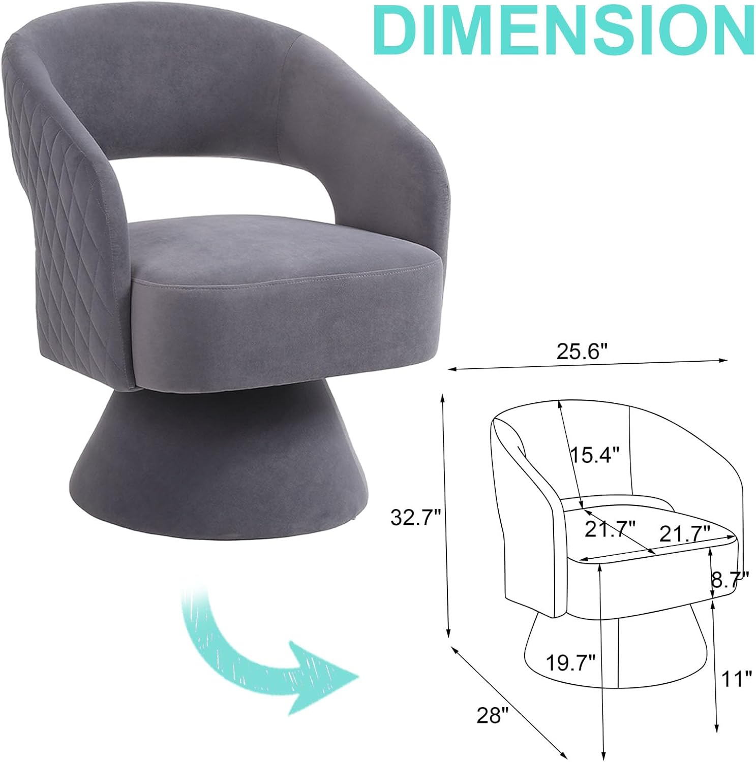 ODUWA Silla giratoria de barril de acento, moderna silla redonda de terciopelo con respaldo abierto curvo, cómoda silla giratoria de 360 grados para