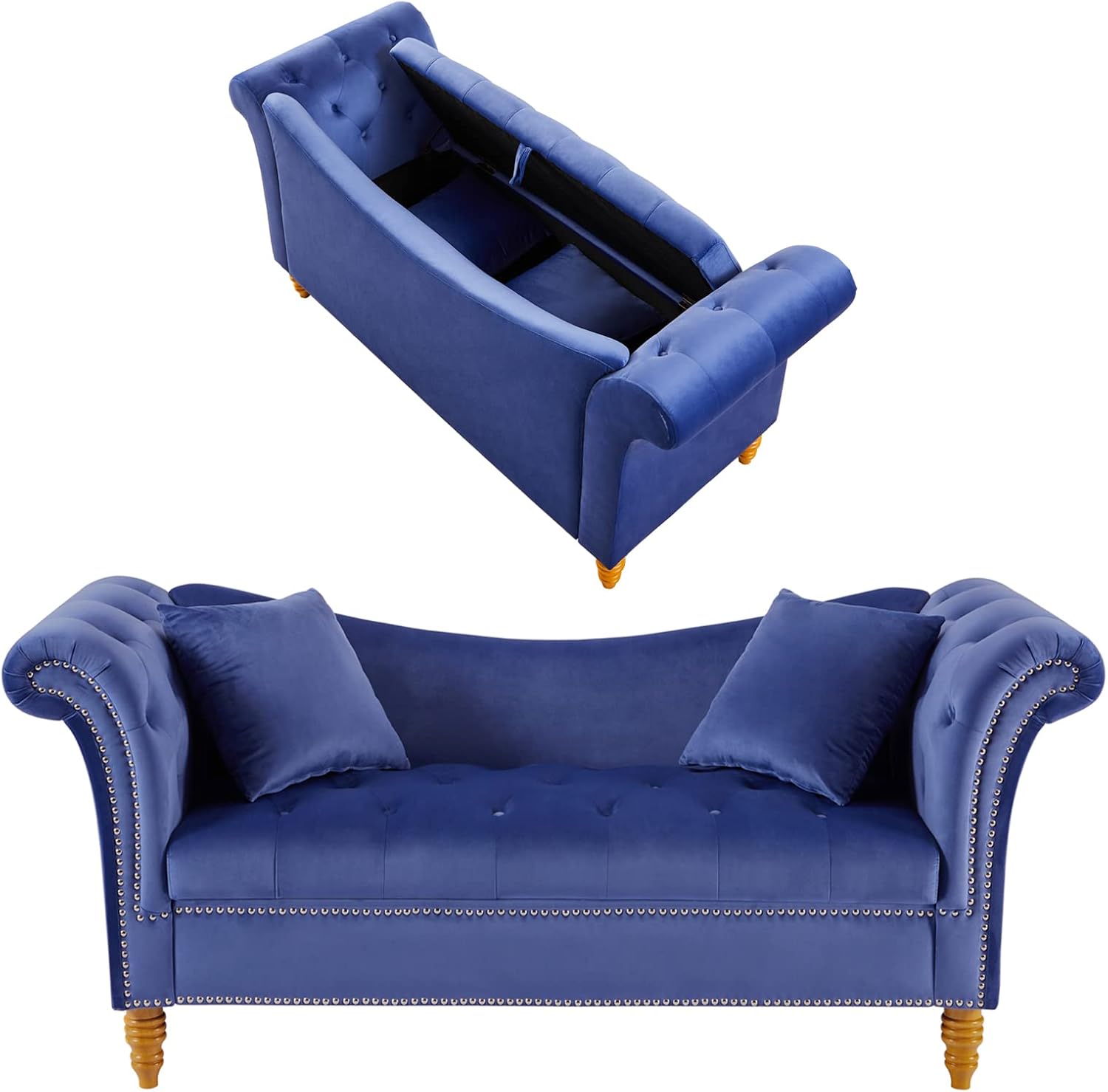 Betoko Sofá biplaza de terciopelo con asiento de almacenamiento, sofá acampanado de 2 plazas con brazo enrollado para sala de estar, dormitorio,