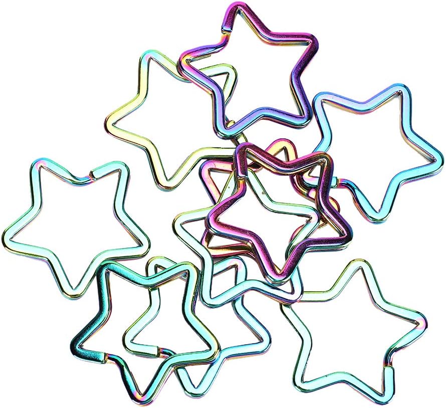 10 unids creativo plano en forma de estrella anillo llavero colorido DIY metal llavero llavero aro lazo, Con color
