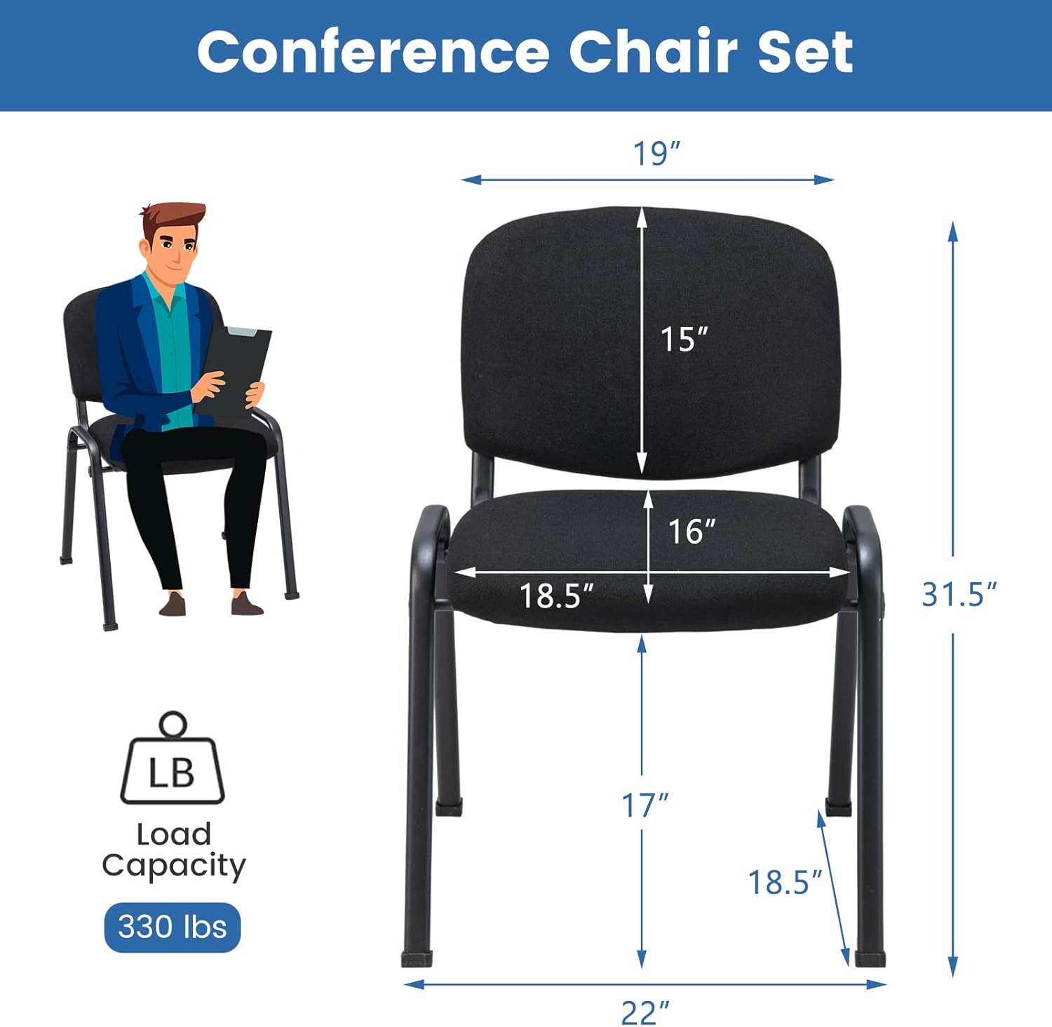 COSTWAY Juego de 5 sillas de sala de espera, sillas de conferencias apilables con asiento y respaldo tapizados, sillas ergonómicas de recepción de