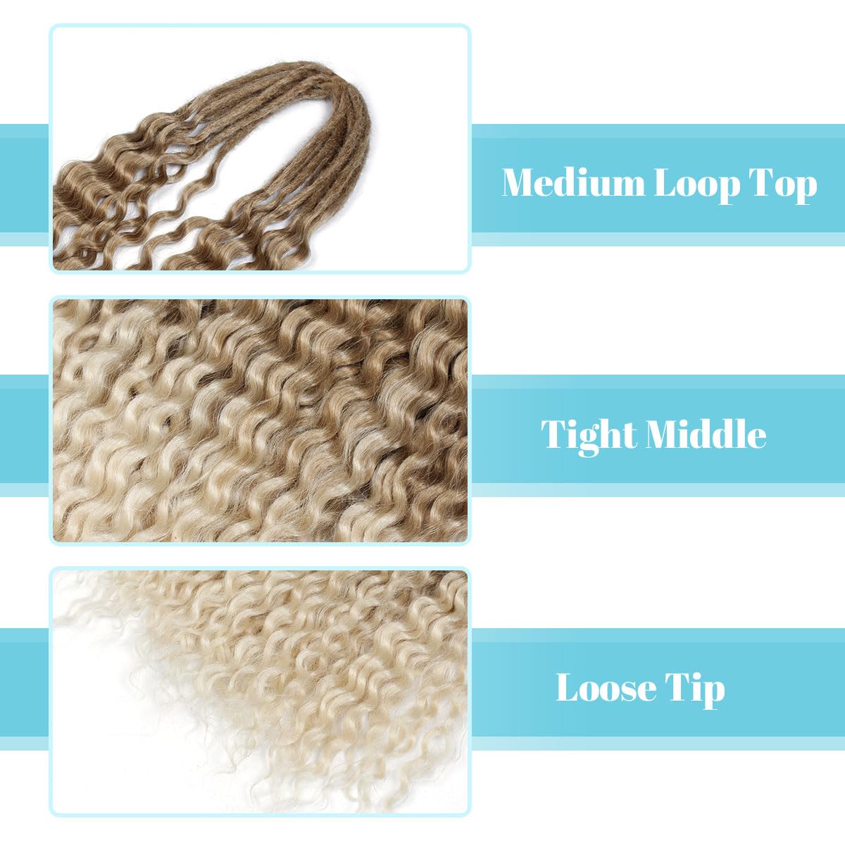 Sangtok Extensiones de rastas onduladas de doble punta, 10 extensiones de rastas rizadas finas de 24 pulgadas de color marrón claro a rubio para