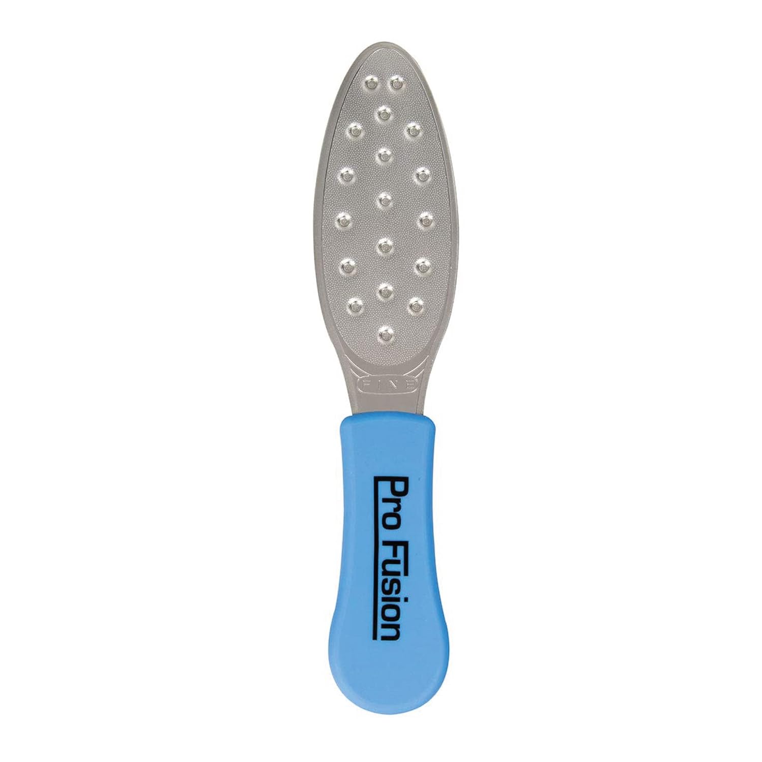 ForPro Pro Fusion – Archivo de pedicura de acero inoxidable, grueso y de doble cara, calidad profesional con mango azul para talones y pies, 8.25