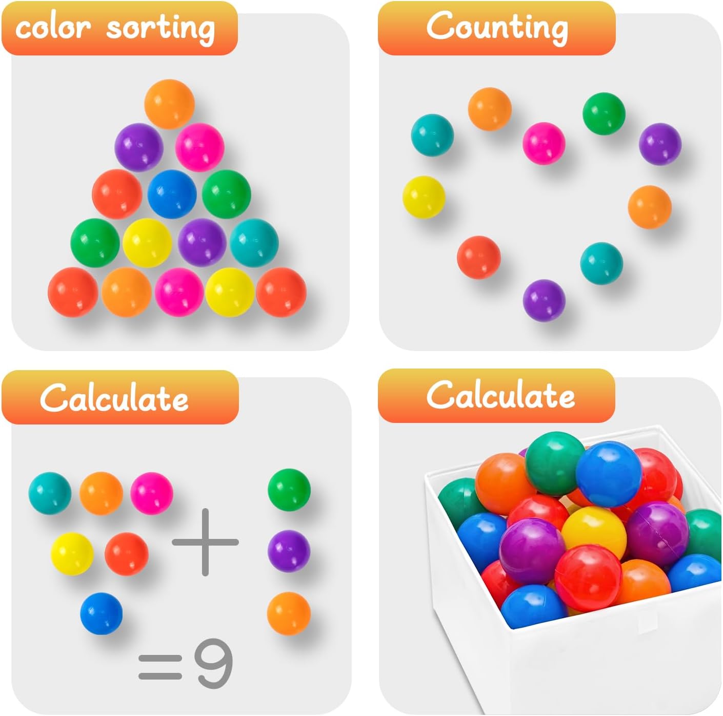 Markdang 170 bolas de bolas con bola de plástico a prueba de aplastamiento gratis para bebés y niños pequeños, 8 colores brillantes con bolsa de