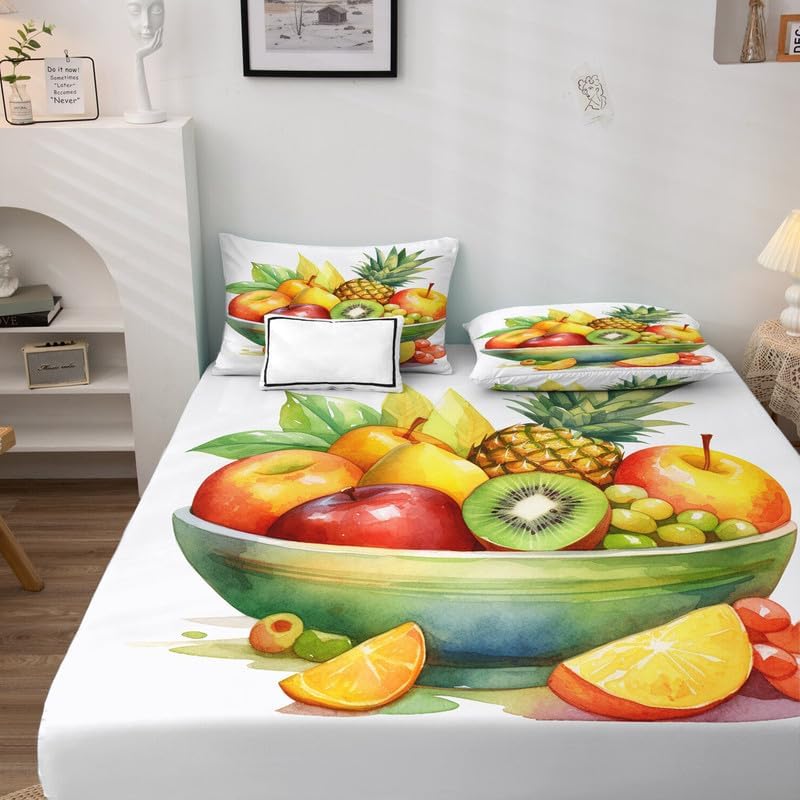 zcsm Juego de sábanas tamaño Queen, sábanas de frutas tropicales, sábanas y fundas de almohada, microfibra suave, bolsillo profundo y sin arrugas, 1