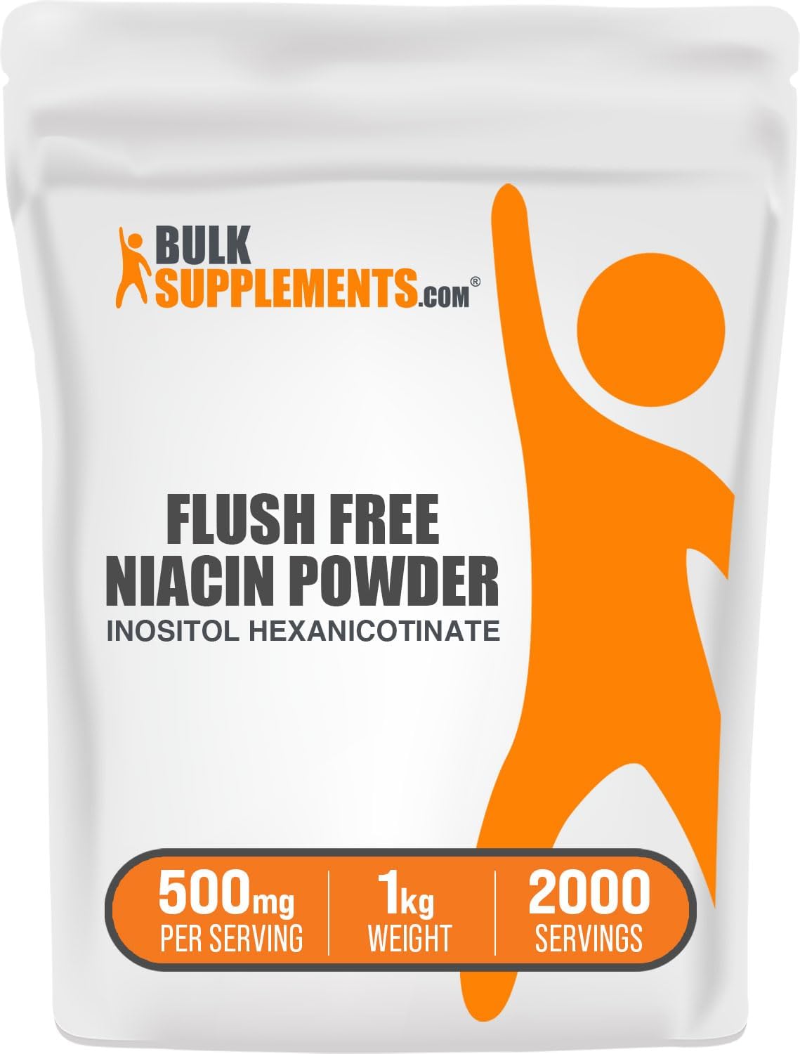 BULKSUPPLEMENTS.COM Polvo de niacina sin enjuague – Suplemento de vitamina B3, nicotinato de inositol, niacina 500 mg sin enjuague – 500 mg de