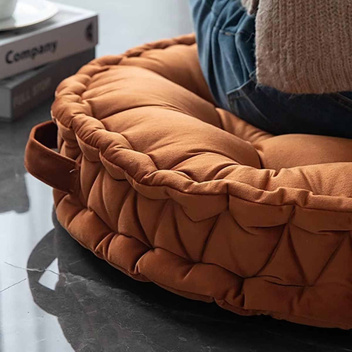 Cojín redondo para silla, asiento grueso con asa de transporte, cojín de terciopelo tatami para interiores y exteriores, almohadilla para yoga, sala