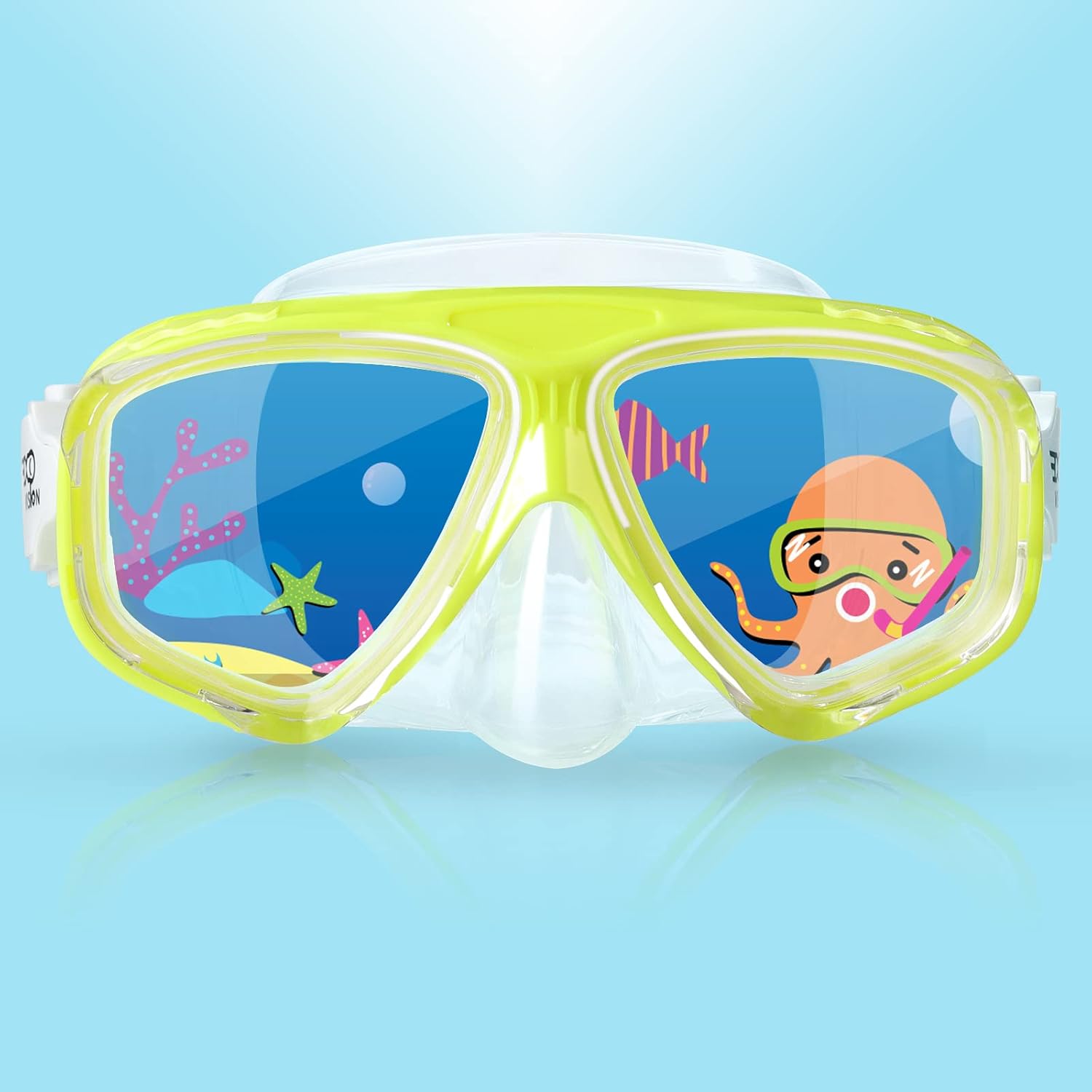 Máscara de natación para niños, máscara panorámica de buceo infantil de 180 antivaho con cubierta nasal para nadar, bucear, esnórquel para niños y